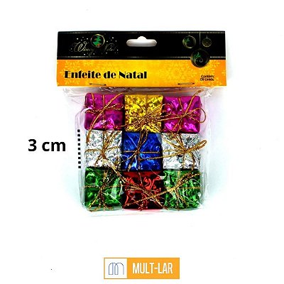ENFEITE NATAL PRESENTE 3 CM PACOTE COM 9 UNIDADES NTA10842