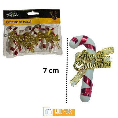 ENFEITE NATAL BENGALA 7 CM PACOTE COM 6 UNIDADES NTA1506