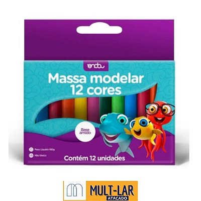 MASSA MODELAR 12 CORES 180G PACOTE COM 12 CARTELAS