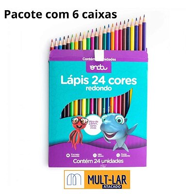 LAPIS DE COR 24 CORES PACOTE COM 6 CAIXAS REDONDO 1111086