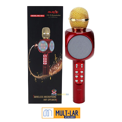 MICROFONE BLUETOOTH KARAOKÊ C/ LED WS-1816