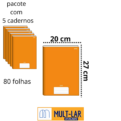 CADERNO BROCHURA 80 FLS PCT C/ 5 LARANJA