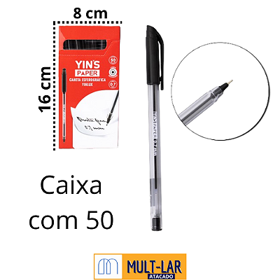 CANETA ESFEROGRAFICA PRETA YIN'S CX C/50 YP8146