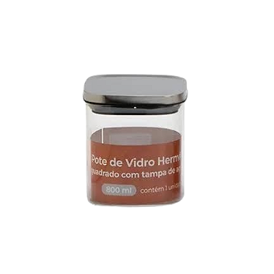 POTE VIDRO QUADRADO HERMICO TAMPA INOX 800ML