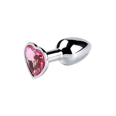 Plug Anal De Metal Tamanho M Com Pedra de Cristal Rosa Formato de Coração