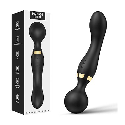 Vibrador Varinha Mágica de Luxo Com Vibração Dupla Recarregável