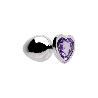 Plug Anal De Metal Tamanho M Com Pedra de Cristal Lilás Formato de Coração