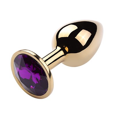Plug Anal de Metal Médio Dourado com Cristal Roxo