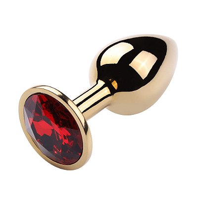 Plug Anal de Metal Médio Dourado com Cristal Vermelho
