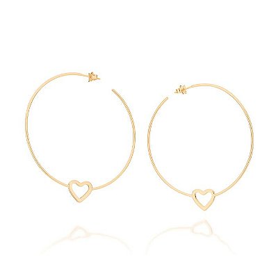 ARGOLA FOLHEADO A OURO CORAÇÃO VAZADO. MED 6,0CM ROMMANEL 526664