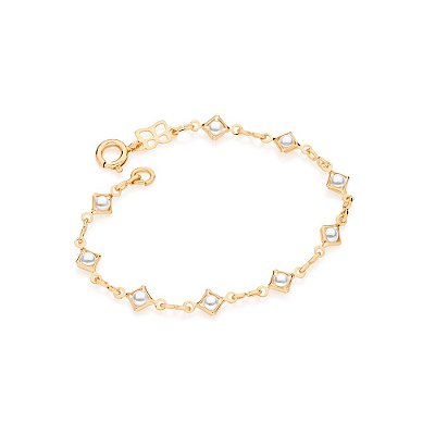 PULSEIRA INFANTIL FOLHEADO A OURO COM PÉROLAS. MED 14CM ROMMANEL 551313