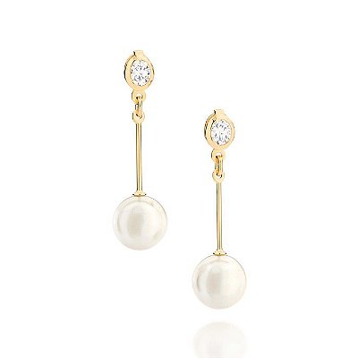 BRINCO FOLHEADO A OURO COM ZIRCÔNIAS E PÉROLAS SINTÉTICAS. MED. 3,50CM ROMMANEL 525724