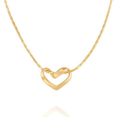 GARGANTILHA FOLHEADO A OURO FIO DIAMANTADO COM CORAÇÃO VAZADO. MED 42CM ROMMANEL 530519