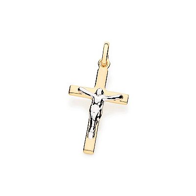 PINGENTE MASCULINO FOLHEADO A OURO FORMATO CRUZ COM CRISTO EM RHODIUM. MED 2CM ROMMANEL 540819