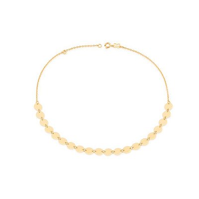 GARGANTILHA CHOKER FOLHEADO A OURO COM MEDALHAS LISAS. MED 37CM ROMMANEL 532055