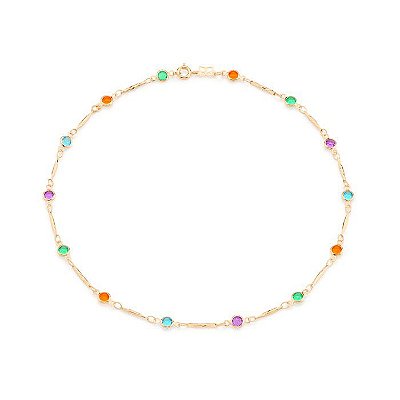 GARGANTILHA CHOKER FOLHEADO A OURO COM CRISTAIS COLORIDOS. MED 37CM ROMMANEL 531958