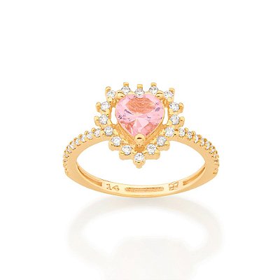 ANEL SOLITÁRIO FOLHEADO A OURO CORAÇÃO ROSA ROMMANEL 512984