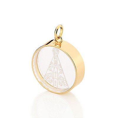 PINGENTE ACRÍLICO FOLHEADO A OURO COM IMAGEM DE NOSSA SENHORA APARECIDA. MED 2CM ROMMANEL 541816