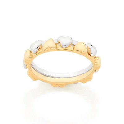 ANEL DUPLO FOLHEADO A OURO E RHODIUM FORMADO POR CORAÇÕES ROMMANEL 512827
