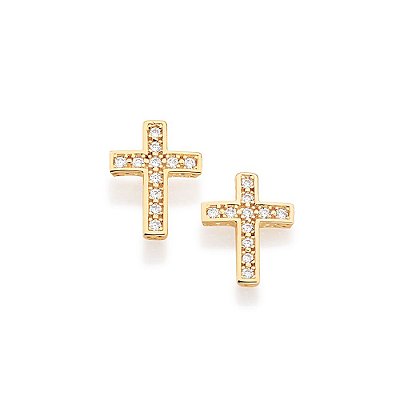 BRINCO FOLHEADO A OURO FORMATO CRUZ COM ZIRCÔNIAS. MED 1,2CM ROMMANEL 524604