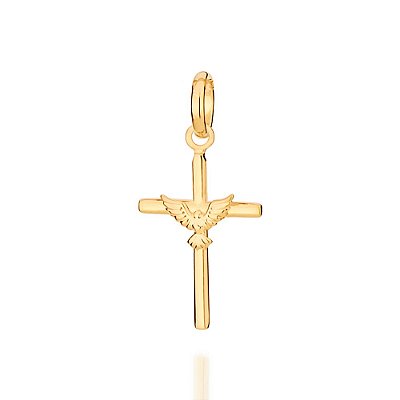 PINGENTE FOLHEADO A OURO CRUZ COM ESPÍRITO SANTO. MED 2,20CM ROMMANEL 542407