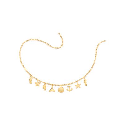 GARGANTILHA FOLHEADO A OURO COM ELEMENTOS DO MAR. MED 45CM ROMMANEL 532063