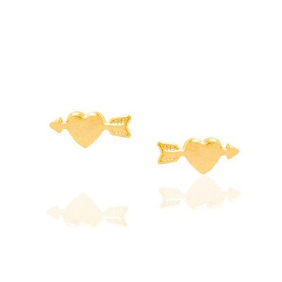 BRINCO FOLHEADO A OURO  FORMATO CORAÇÃO COM FLECHA MED. 0,4MM ROMMANEL 522150