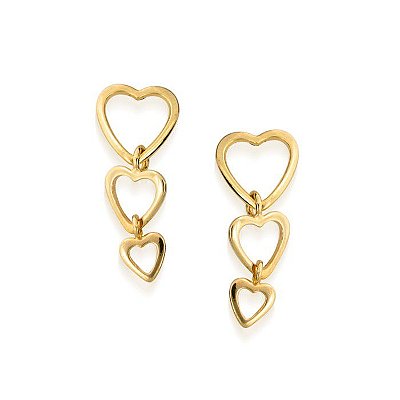 BRINCO FOLHEADO A OURO CORAÇÕES LISOS. MED 2,4CM ROMMANEL 523433