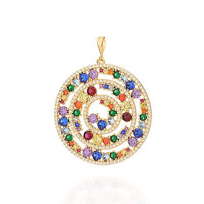 PINGENTE FOLHEADO A OURO MANDALA RODA DA VIDA. MED 5,30CM ROMMANEL 542268