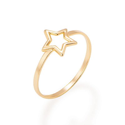 ANEL FOLHEADO A OURO ESTRELA VAZADA ROMMANEL 512939