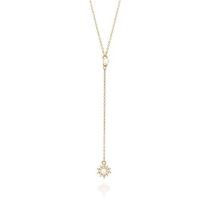 COLAR GRAVATA FOLHEADO A OURO COM PÉROLAS E ZIRCÔNIAS. MED 50CM ROMMANEL 531962