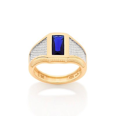 ANEL MASCULINO FOLHEADO A OURO COM CRISTAL AZUL E APLIQUE DE RHODIUM ROMMANEL 513003