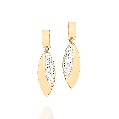BRINCO NAVETE FOLHEADO A OURO COM APLICAÇÃO DE RHODIUM. MED 4,2CM ROMMANEL 524740