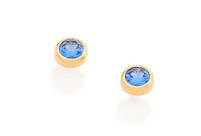 BRINCO INFANTIL SOLITÁRIO FOLHEADO A OURO COM ZIRCÔNIA AZUL. MED 0,20CM ROMMANEL 526384