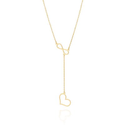 COLAR GRAVATA FOLHEADO A OURO CORAÇÃO INFINITO. MED 45CM ROMMANEL 532068