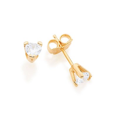BRINCO SOLITÁRIO FOLHEADO A OURO CORAÇÃO COM ZIRCÔNIAS. MED 0,5CM ROMMANEL 526003