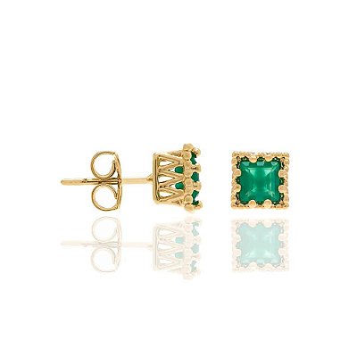 BRINCO QUADRADO FOLHEADO A OURO COM CRISTAL VERDE. MED 0,80CM ROMMANEL 525783