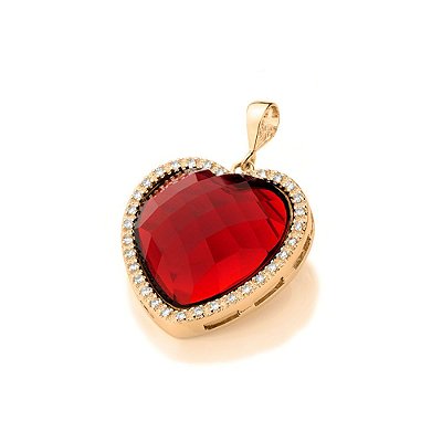 PINGENTE FOLHEADO A OURO CORAÇÃO VERMELHO COM ZIRCÔNIAS. MED 3,3CM ROMMANEL 541667