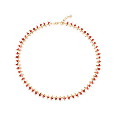 GARGANTILHA FOLHEADO A OURO COM MIÇANGAS VERMELHO. MED 42CM ROMMANEL 532158