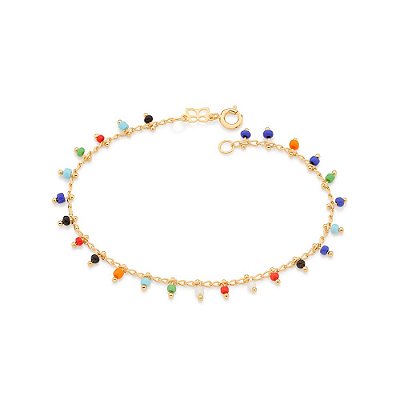 PULSEIRA FOLHEADO A OURO COM MIÇANGAS COLORIDAS. MED 18CM ROMMANEL 551737