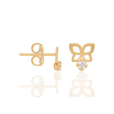 BRINCO INFANTIL FOLHEADO A OURO BORBOLETA COM ZIRCÔNIA. MED 0,7MM ROMMANEL 526050