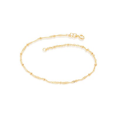TORNOZELEIRA FOLHEADO A OURO FIO CINGAPURA COM BOLINHAS. MED 25CM ROMMANEL 551061