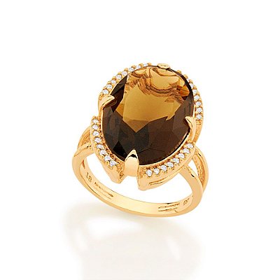 MAXI ANEL FOLHEADO A OURO COM CRISTAL FUMÊ ROMMANEL 512989