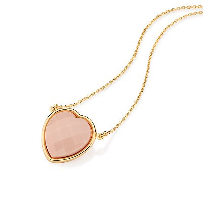 GARGANTILHA FOLHEADO A OURO CRISTAL CORAÇÃO BEGE. MED 45CM ROMMANEL 531225