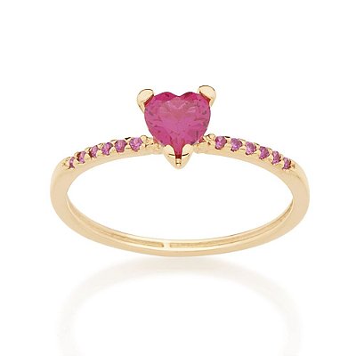 ANEL SOLITÁRIO CORAÇÃO CRAVEJADO ROSA ESCURO ROMMANEL 512728