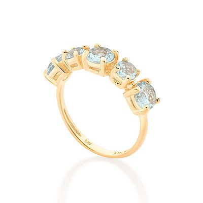 ANEL FOLHEADO A OURO COM CRISTAIS AZUL CLARO ROMMANEL 513038