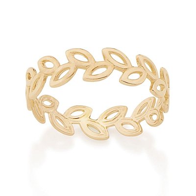 ANEL FOLHEADO A OURO FORMATO FOLHAS ROMMANEL 512710