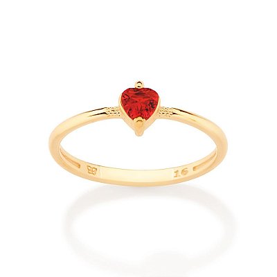 ANEL SOLITÁRIO FOLHEADO A OURO CORAÇÃO CRISTAL VERMELHO ROMMANEL 513030