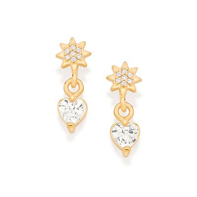 BRINCO FOLHEADO A OURO COM CORAÇÃO PENDURADO MED 1,4 CM ROMMANEL 526727
