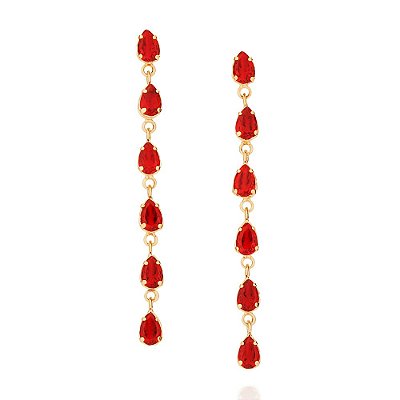 BRINCO FOLHEADO A OURO CRISTAIS GOTAS VERMELHAS. MED 5,8CM ROMMANEL 526742